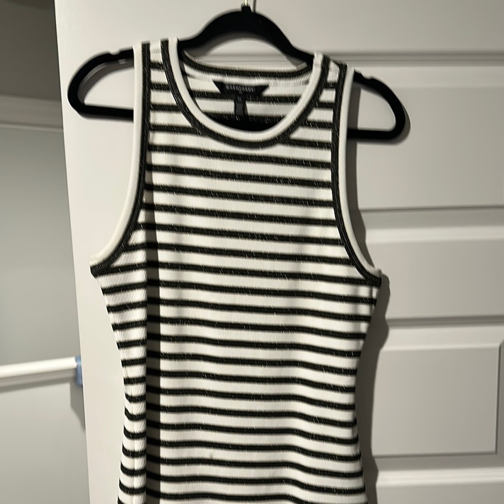 White House Black Market Black and White Ribbed Fitted Tank Top